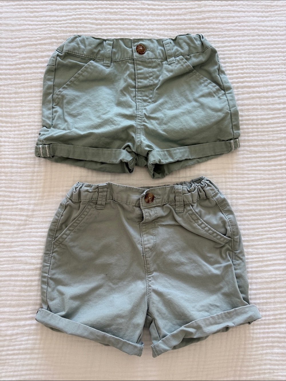 Kids Sage Green Cotton Shorts — Set of 2